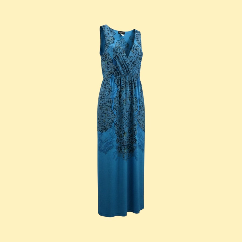 Appropriate Behavior Womens 2X Jazz Blue Mandala Paisley V-Neck Maxi Dress